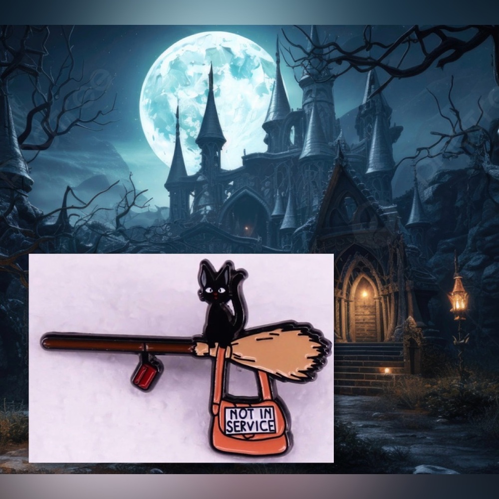 $3 WITCH CAT PIN BROOCH. ENAMEL METAL. NEW. $3 IF BUNDLED - Picture 1 of 16